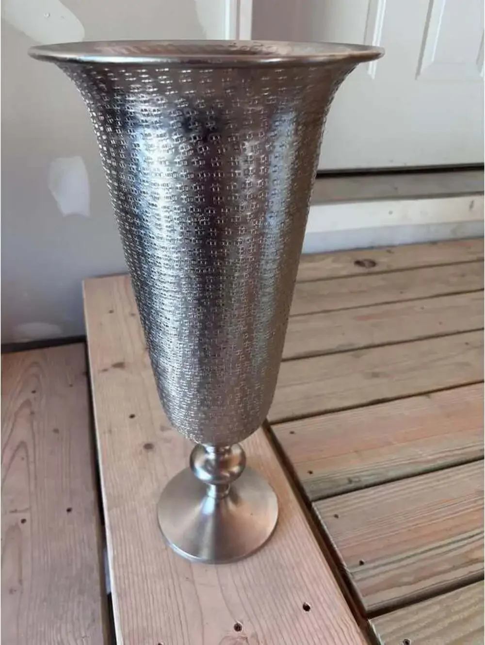 Torvi Hammered Silver Aluminum Pedestal Vase 20”